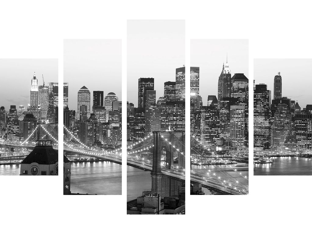 Toiles - Set de 5 toiles 150X100 CITY BRIDGE Noir/Gris