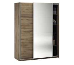 Armoires - Armoire 2P coulissantes GLASSY Ch�ne bross� gris� avec miroir