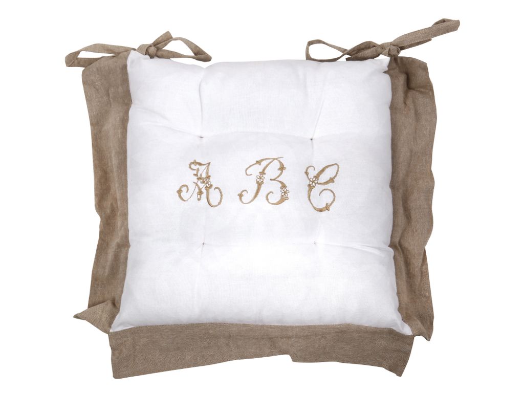 Coussins De Chaises - Galette 40 x 40 cm ALPHABET Blanche