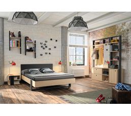 Lit 140x 190 Cm Duplex Imitation Chataignier Et Noir Lit Enfant But