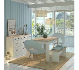Table A Manger 2 Bancs Pasta Blanc Et Imitation Chene Ensemble Table Et Chaises But