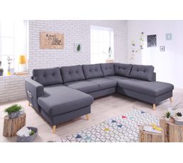 Canapé Grand Angle Droit Scandinave Convertible Tissu Gris Foncé Stockholm