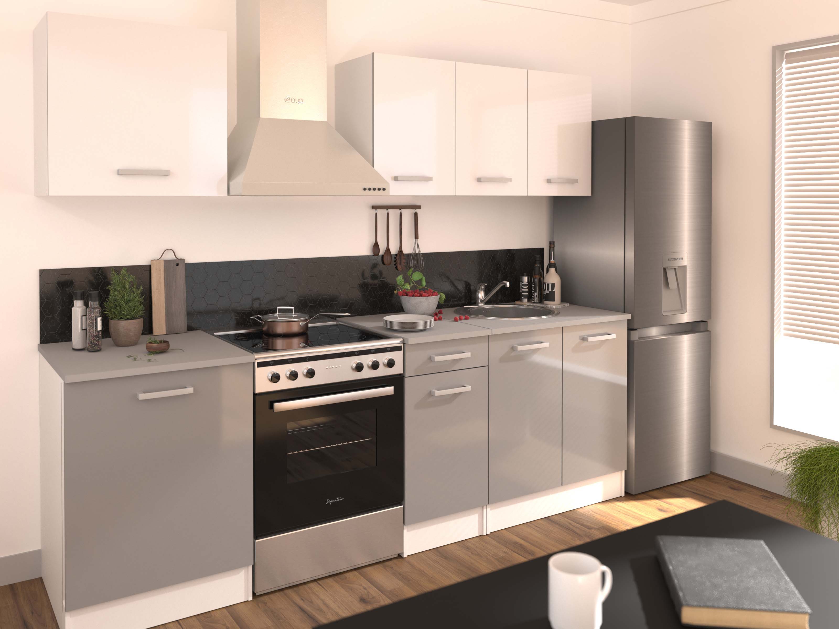 Ensemble Cuisine Elibox Gris Et Blanc L 240 Cm 6 Meubles Meuble Bas De Cuisine Meuble Bas De Cuisine Meuble Bas De Cuisine Meuble Haut De Cuisine Meuble Haut